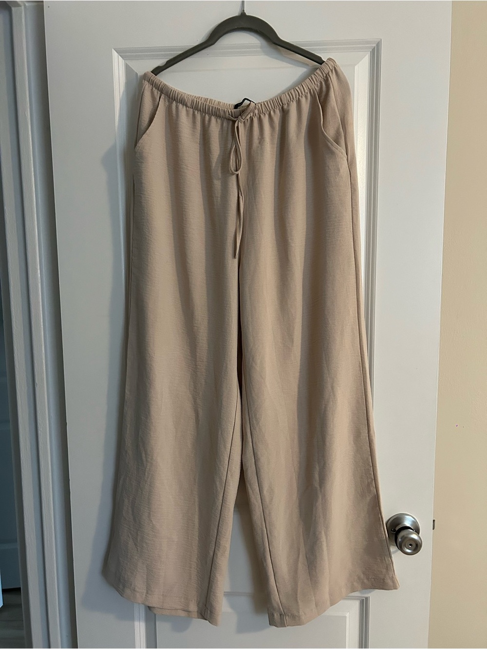Wide Leg Drawstring Pants in Beige